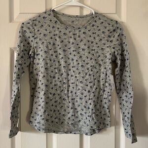 GAP Medium(8) Long Sleeved T Shirt Grey with Navy Blue Flowers